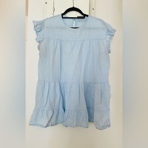 Blue Tiered Top with Ruffle Sleeve Detail